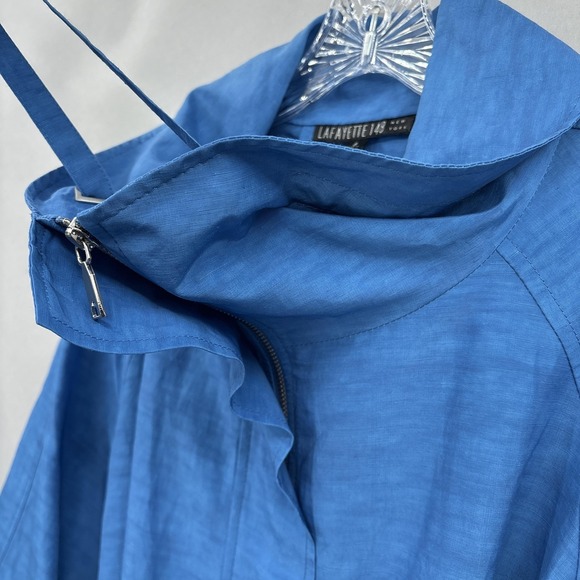 Lafayette 148 Jacket Womens 8 Blue Linen Cupro Belted Full Zip 3/4 Sleeve Coat - Picture 7 of 16